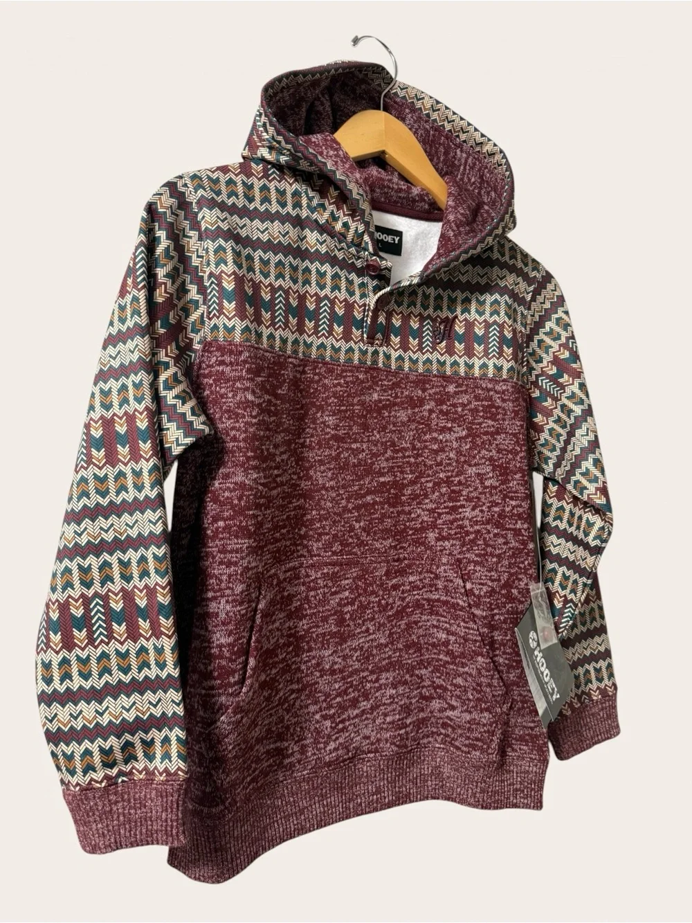 Hooey Youth Large Maroon Jimmy Aztec Knit Pullover Hoodie 0165